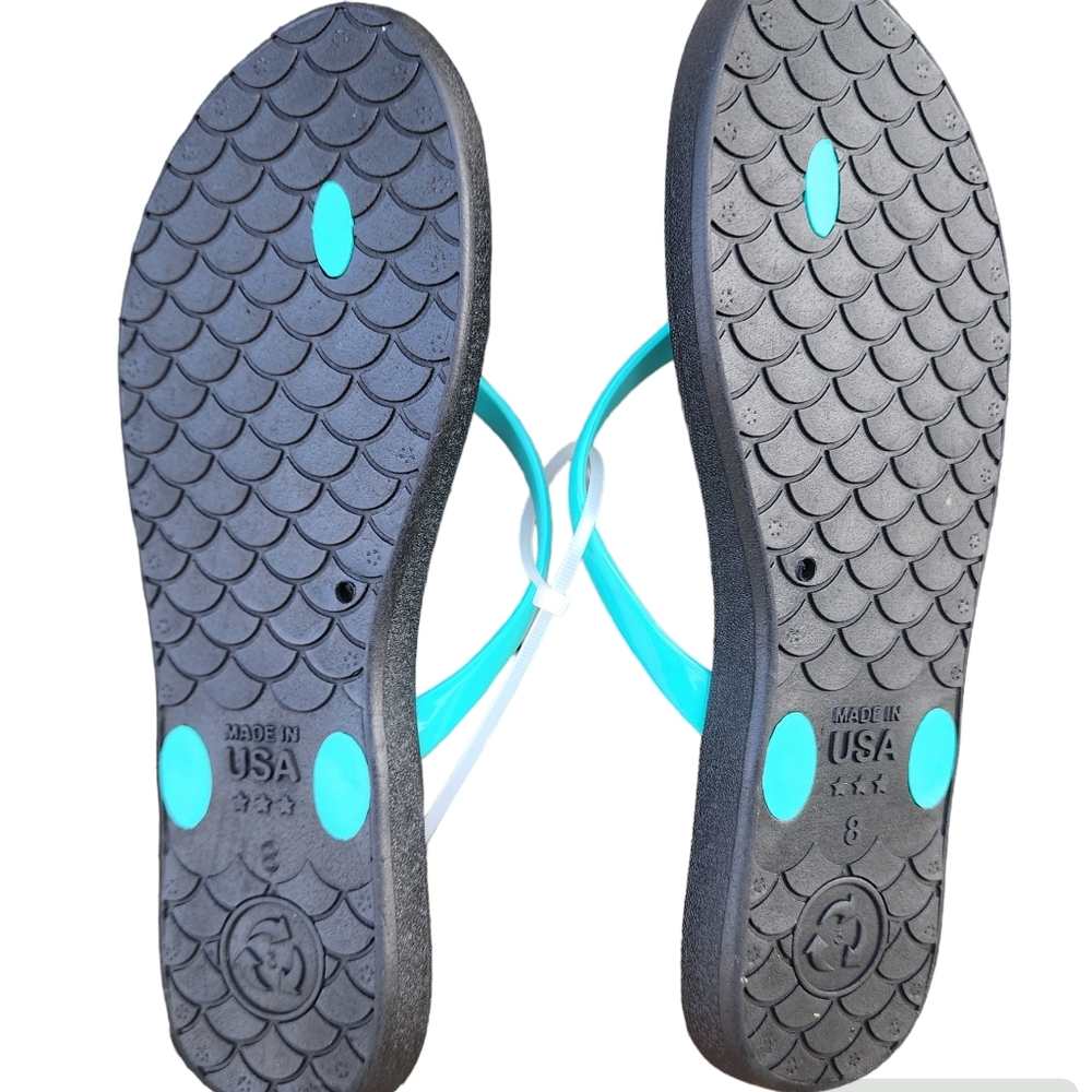 ❤️2/$18 Okabashi Shoreline Women's Blue Black Thong Flip Flop Sandals Size 8 - Picture 3 of 5